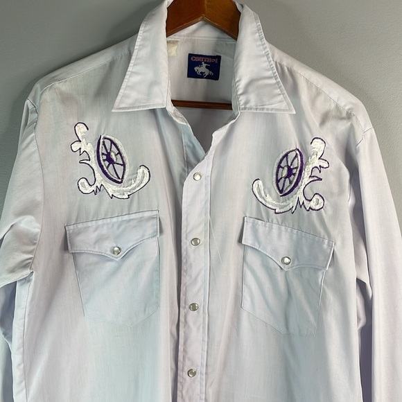 VINTAGE Western Chute#1 Men’s Pearl Snap Shirt Pastel Purple Embroidered Size XL - Picture 3 of 11